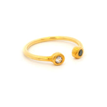 18K Yellow Gold Open Cuff Ring | Natural Black & White Diamond Bezel-Set Duo | Modern Minimalist Design - Ring