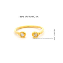 18K Yellow Gold Open Cuff Ring | Two Bezel-Set Natural White Diamonds | Modern Minimalist Knuckle Design - Ring