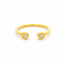 18K Yellow Gold Open Cuff Ring | Two Bezel-Set Natural White Diamonds | Modern Minimalist Knuckle Design - Ring