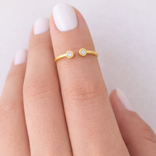 18K Yellow Gold Open Cuff Ring | Two Bezel-Set Natural White Diamonds | Modern Minimalist Knuckle Design - Ring