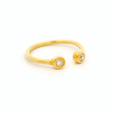 18K Yellow Gold Open Cuff Ring | Two Bezel-Set Natural White Diamonds | Modern Minimalist Knuckle Design - Ring