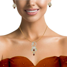 18K Yellow Gold Pendant Earring with Garnet & Natural Diamonds Jewellery Set - Pendant Earring Set