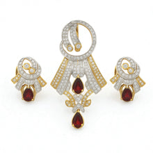 18K Yellow Gold Pendant Earring with Garnet & Natural Diamonds Jewellery Set - Pendant Earring Set