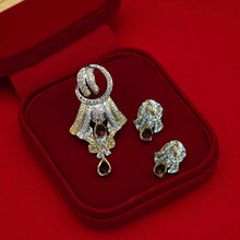 18K Yellow Gold Pendant Earring with Garnet & Natural Diamonds Jewellery Set - Pendant Earring Set