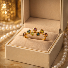 18K Yellow Gold Rainbow Ring | Bezel-Set Natural Multi Tourmaline | Modern Stackable Open Wrap Design - Ring