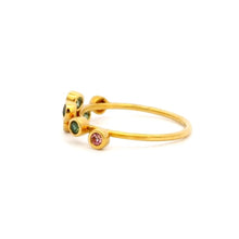 18K Yellow Gold Rainbow Ring | Bezel-Set Natural Multi Tourmaline | Modern Stackable Open Wrap Design - Ring