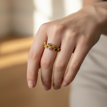 18K Yellow Gold Rainbow Ring | Bezel-Set Natural Multi Tourmaline | Modern Stackable Open Wrap Design - Ring