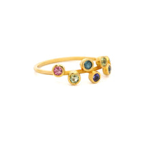 18K Yellow Gold Rainbow Ring | Bezel-Set Natural Multi Tourmaline | Modern Stackable Open Wrap Design - Ring