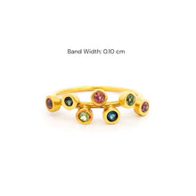 18K Yellow Gold Rainbow Ring | Bezel-Set Natural Multi Tourmaline | Modern Stackable Open Wrap Design - Ring