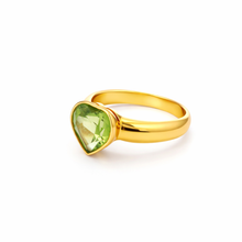 18K Yellow Gold Ring | Heart-Shaped Natural Peridot | Bezel-Set Solitaire Band | Contemporary Minimal Design - Ring