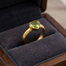 18K Yellow Gold Ring | Heart-Shaped Natural Peridot | Bezel-Set Solitaire Band | Contemporary Minimal Design - Ring