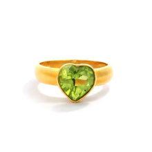 18K Yellow Gold Ring | Heart-Shaped Natural Peridot | Bezel-Set Solitaire Band | Contemporary Minimal Design - Ring
