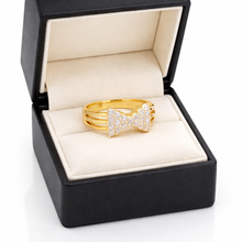 18K Yellow Gold Statement Bow Ring | Natural Diamond Ribbon Love Knot Motif | Modern Luxury Cocktail Jewelry - Ring