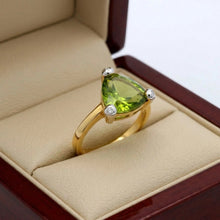 18K Yellow Gold Trillion-Cut Natural Peridot Ring | Diamond Accent Solitaire | Classic August Birthstone Fine Jewelry