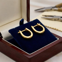 18K Yellow Gold U-Shape Huggie Hoop Earrings | Classic Minimalist Everyday Wear Fine Jewelry - Earrings