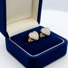 18K Yellow & White Gold | Natural Diamond Heart Motif Stud Earrings | Round Cluster Design - Earrings