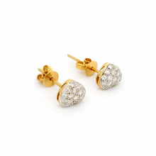 18K Yellow & White Gold | Natural Diamond Heart Motif Stud Earrings | Round Cluster Design - Earrings