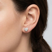 18K Yellow & White Gold | Natural Diamond Heart Motif Stud Earrings | Round Cluster Design - Earrings