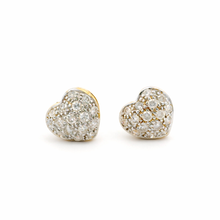 18K Yellow & White Gold | Natural Diamond Heart Motif Stud Earrings | Round Cluster Design - Earrings