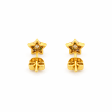 18K Yellow & White Gold | Natural Diamond Star Motif Stud Earrings | Round Cluster Jewelry - Earrings