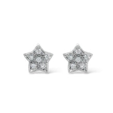 18K Yellow & White Gold | Natural Diamond Star Motif Stud Earrings | Round Cluster Jewelry - Earrings