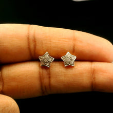 18K Yellow & White Gold | Natural Diamond Star Motif Stud Earrings | Round Cluster Jewelry - Earrings