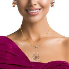 18K Two Tone Gold Pendant Earring Set with Natural Diamond & Rhodolite Jewellery