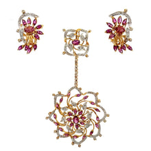 18K Two Tone Gold Pendant Earring Set with Natural Diamond & Rhodolite Jewellery
