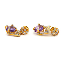 18K Yellow White Gold Pendant Earring Set With Natural Diamond & Amethyst Jewelry