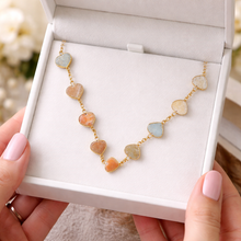 Natural Handmade Romantic Flat Heart Cut Gemstone Station Necklace on Chain Jewelry
