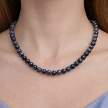 Natural Sodalite Gemstone Beaded Necklace | 9mm Smooth Ball Beads 17
