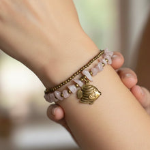 Handmade Bracelet Rose Quartz Trinket Charms Elephant with Bells Beaded Jewelry