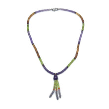 Spessartite Garnet Natural, Peridot, Amethyst, and Tanzanite Necklace