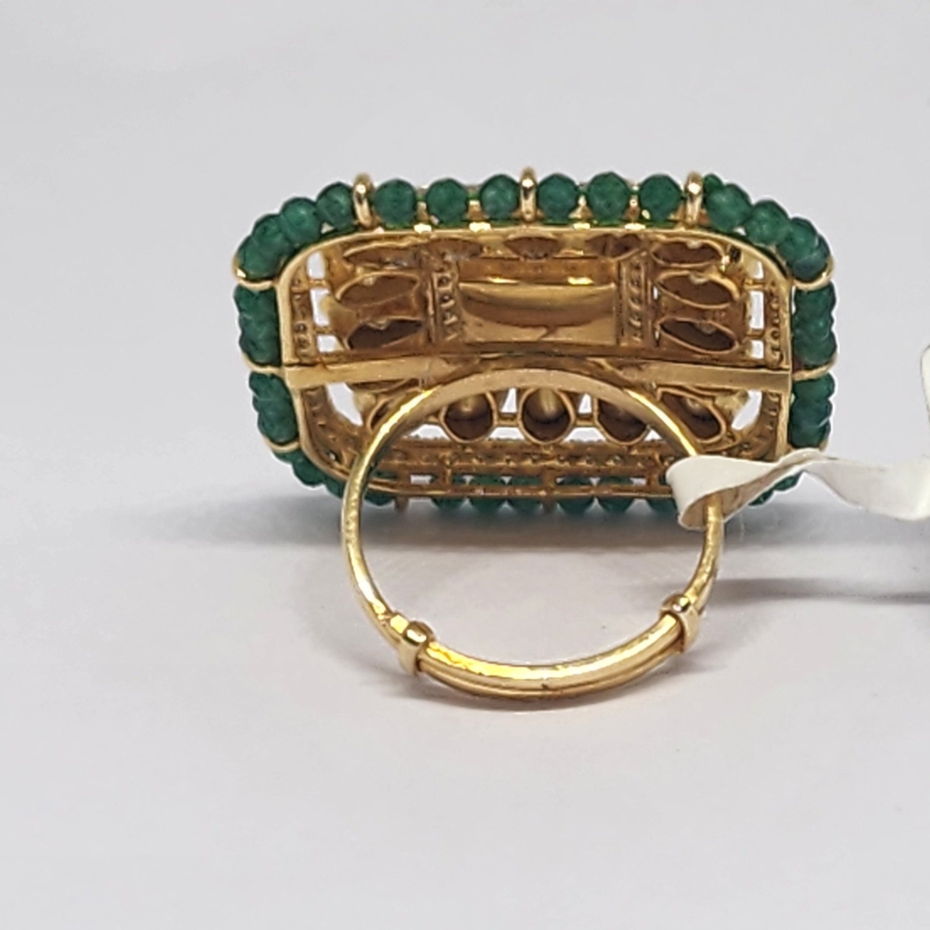14K Yellow Gold Diamond Polki Emerald Ring – Mughal-Era Aesthetic with Precious Gemstone Accents