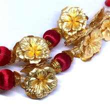 Royal 24K Gold Foil Flower Garland Embellished Satin Bauble Balls Handcrafted Divine Jewelry