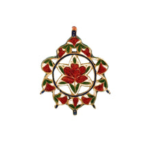 22K Yellow Gold Polki Diamond & Meenakari Floral Mandala Pendant | Traditional Kundan Heritage Jewelry - Pendant