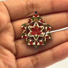 22K Yellow Gold Polki Diamond & Meenakari Floral Mandala Pendant | Traditional Kundan Heritage Jewelry - Pendant