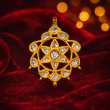 22K Yellow Gold Polki Diamond & Meenakari Floral Mandala Pendant | Traditional Kundan Heritage Jewelry - Pendant
