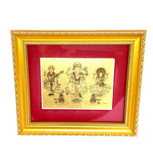24K Gold Foil Ganesh Lakshmi & Saraswati Blessed Gift of Prosperity Wisdom & Fortune Divine Trio Gift Frame - Frame