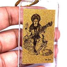24K Gold Foil Goddess Saraswati Laser Engraved Keychain Divine for Knowledge & Creativity Gift - Keychain