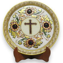 24K Gold Marble Christian Cross Decorative Plate | 12” Handmade Religious Wall Art - Marble