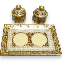 24K Gold Marble Handcrafted Set of 2 Jar Condiment Tray