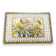 Marble 24K Gold Handcrafted Floral Enamel Stone Plate with Sheesham Wood Stand
