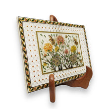 Marble 24K Gold Handcrafted Floral Enamel Stone Plate with Sheesham Wood Stand