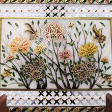 Marble 24K Gold Handcrafted Floral Enamel Stone Plate with Sheesham Wood Stand