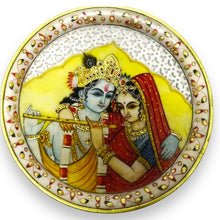 24K Gold Marble Handcrafted Enamel Radha Krishna 9” Plate