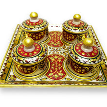Marble 24K Gold Handcrafted 4 Piece Bowl & Tray Set