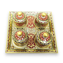 Marble 24K Gold Handcrafted 4 Piece Bowl & Tray Set