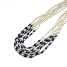 Multi Layered Classic Pearl with Lapis Lazuli Necklace