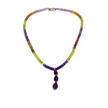 Mix Semiprecious Natural, Peridot, Amethyst, and Spessartite Garnet Gemstone Necklace